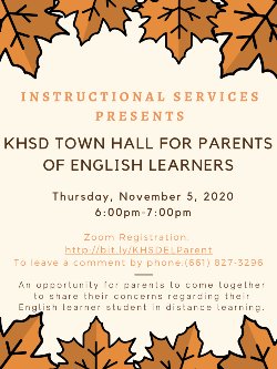 Parent Town Hall Flyer for English Learners